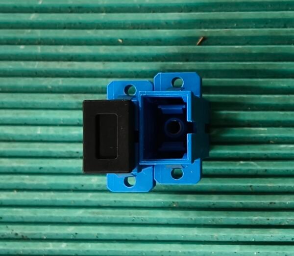 Huawei Original Blue LC/PC Simplex Fiber Optic Adapter Close-up with Dust Cap Removed